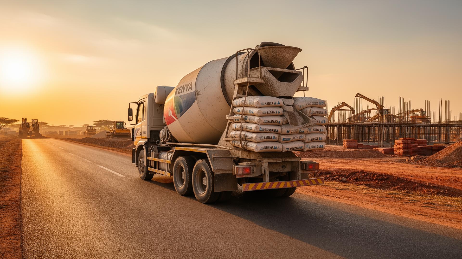 Cement delivery truck loaded with cement bags